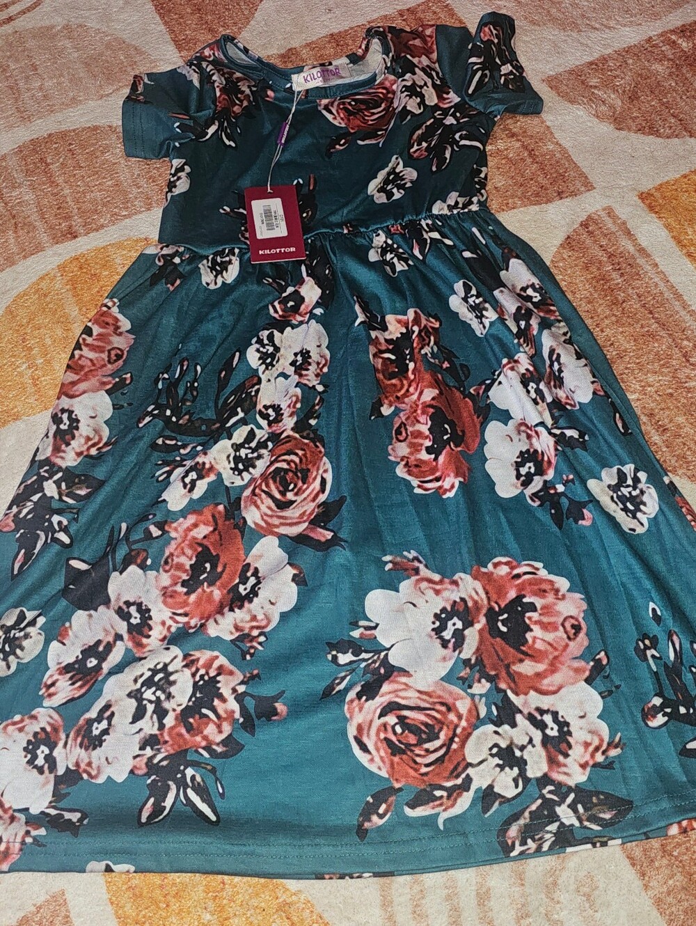 Kilotton Girls' NWT Teal Floral Dress Sz 6-7Y